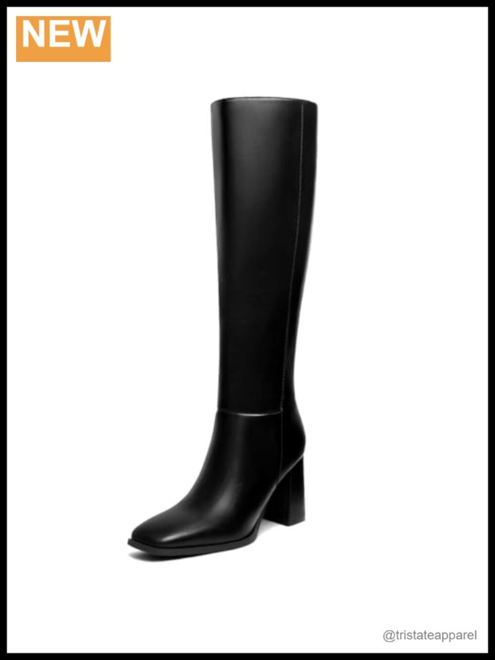 Women's Knee High Boots Chunky Heel Square Toe Tall Boots Side Zipper Faux
